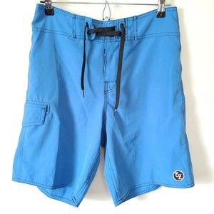 EZEKIEL Mens Tie Waist Swim Board Shorts Sz 28 Blue Logo Pocket